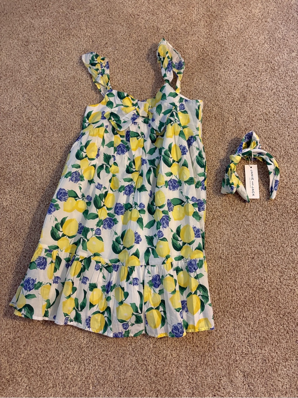 Janie and Jack Lemon Floral Dress + Matching Headband NWT Size 10